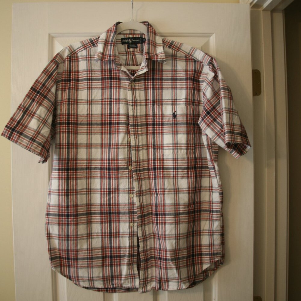 Ralph Lauren Polo Men's Short Sleeve Buttondown Shirt, Size Medium, Red Plaid